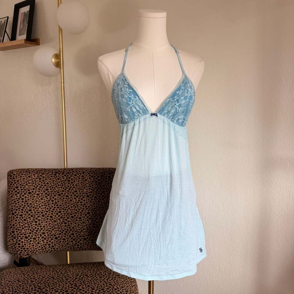 Victoria's Secret Lace Halter Chemise Size S Light Blue Slip Dress